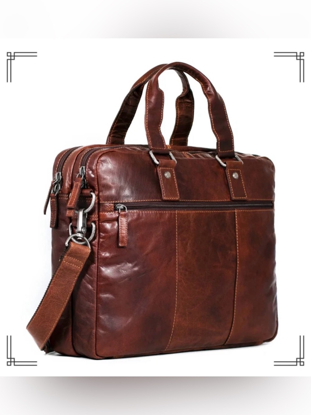 Jack Georges Brown Leather Briefcase Satchel Messenger Laptop Bag 14”x11”